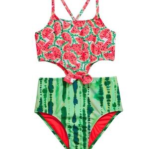 Macy's Pink & Green Watermelon Print Girls' One-Piece Swimsuit